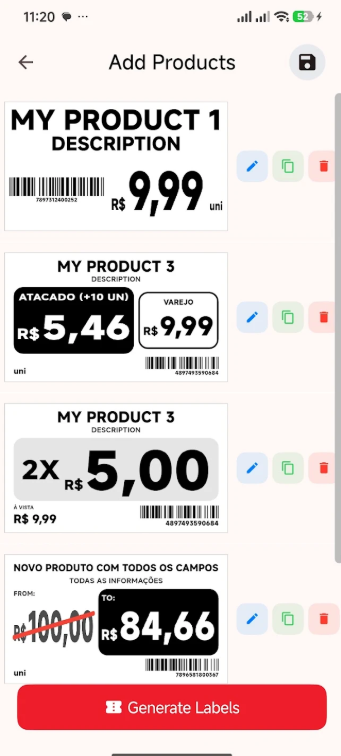 Captura de tela do Tag Produto
